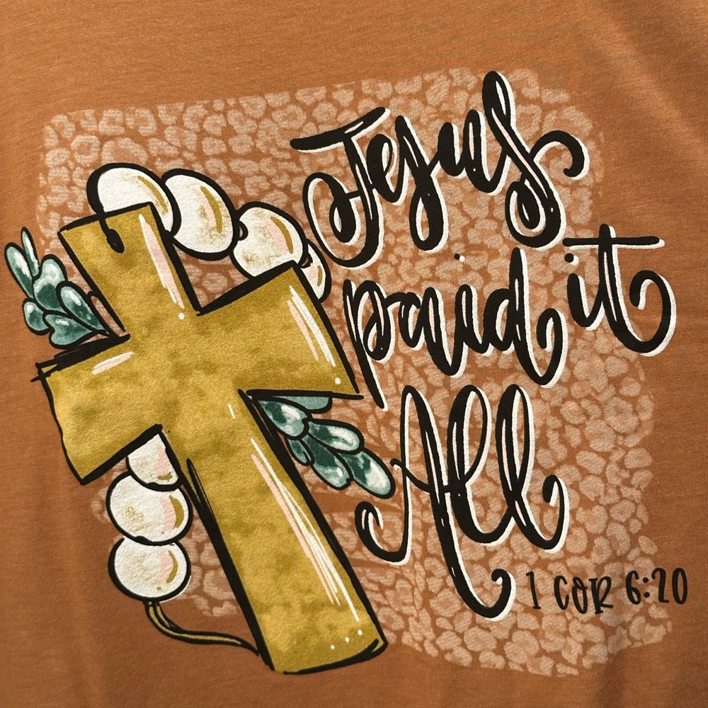 Inspirational Jesus Paid It All Rust Orange XL Tee - Picture 2 of 4